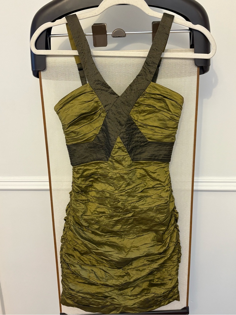 BCBGMaxAzria Ruched V-Neck Mini Dress